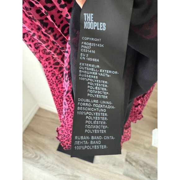 NWT THE KOOPLES Short Pleated Pink & Black Leopard Print Dress Deep V-Neck Sz 6 - Picture 14 of 15